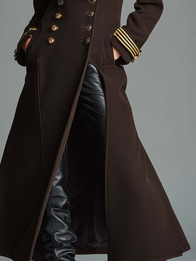 Luxurious Brown Coffee Faux Fur Long Coat with Detachable Feature