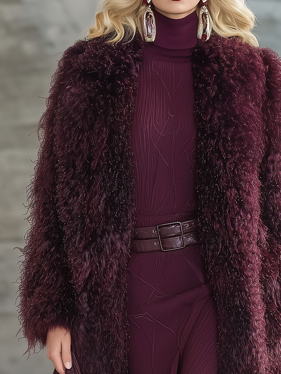 Élégant Manteau en Fausse Fourrure Prune : Chic et Sophistiqué