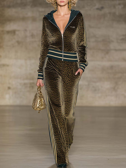 Ensemble Sportif en Velours Vert à Imprimé Léopard : Élégance et Confort