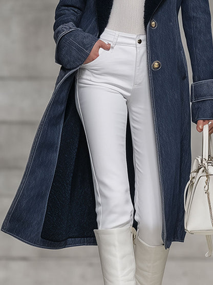 Veste en Denim Bleu Marine Doublée en Polaire au Style Vintage