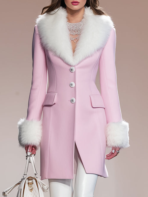 Veste en Fourrure Patchwork Rose Élegante avec Détails Boutonnés