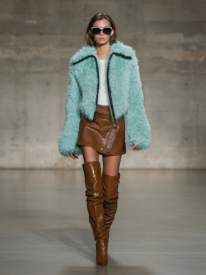 Veste Écologique en Fourrure Synthétique Vert Menthe