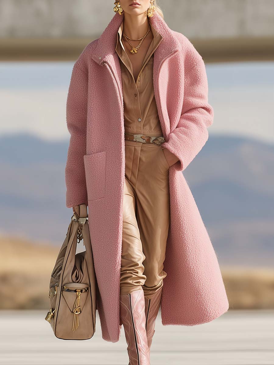 Veste en polaire rose avec zip avant et col réversible tendance