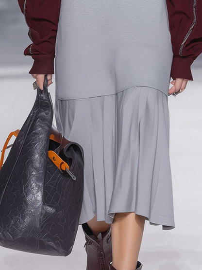 Robe Midi Sportive à Ourlet Plissé et Teintes Contrastées