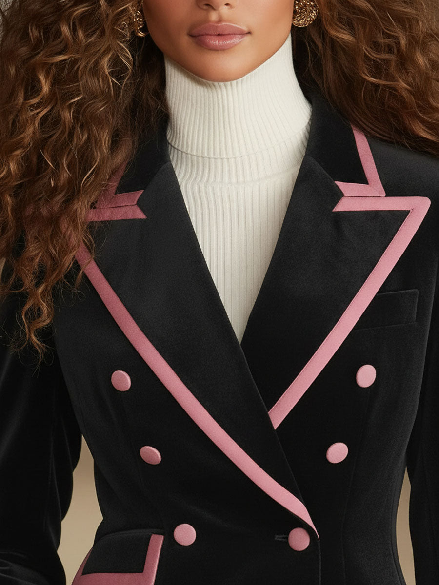 Blazer en Laine Décontracté à Double Boutonnage avec Col Élégant