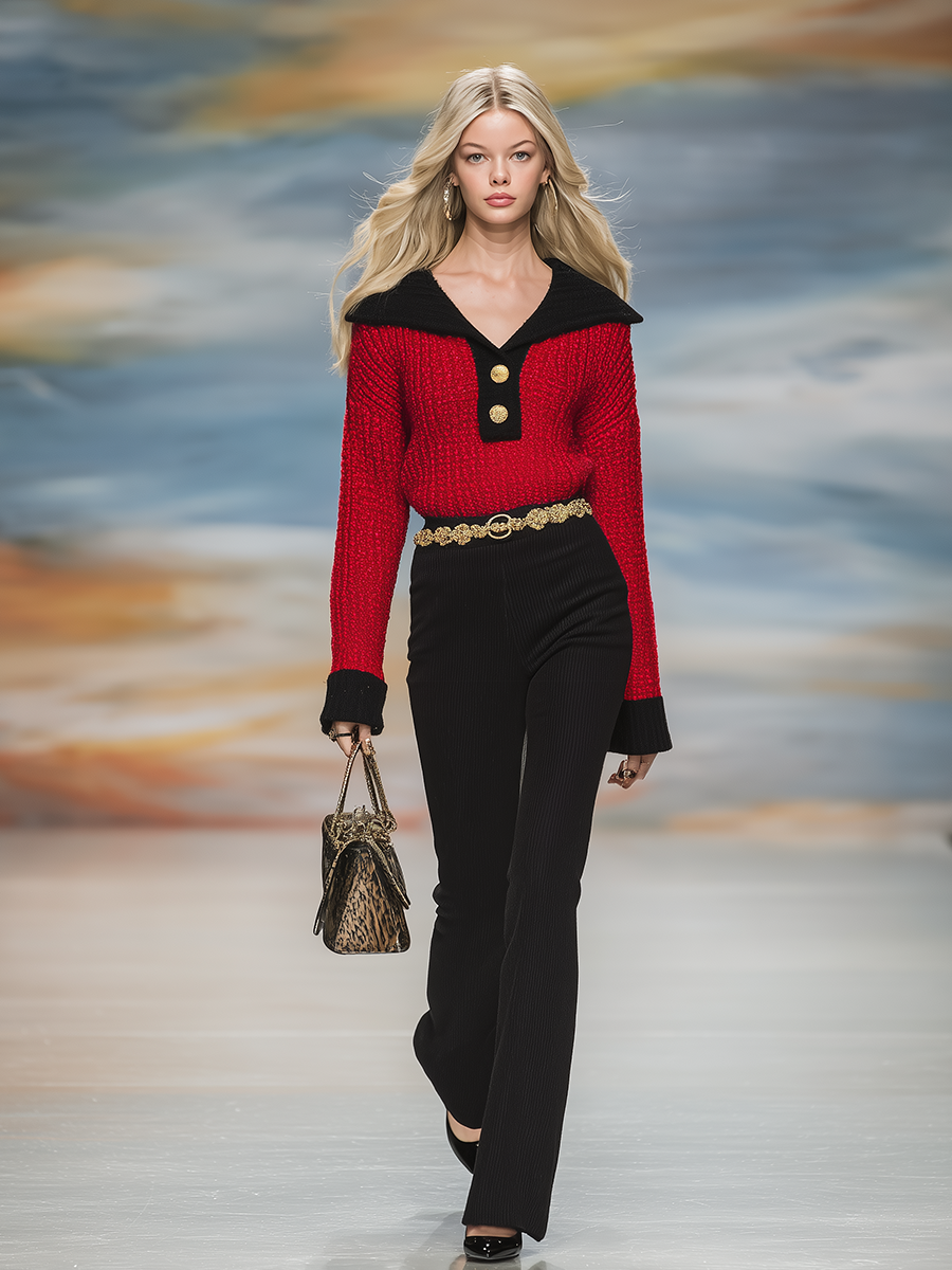 Ensemble Chic à Col Revers avec Pantalon Coordonné