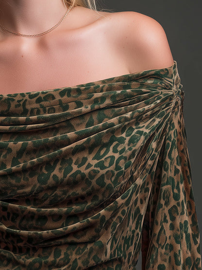 Top en Velours Chic à Col Drapé et Épaule Dénudée - Élégance Haute Couture
