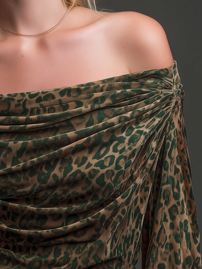 Chic T-shirt en velours à col drapé et épaule dénudée - Style haut de gamme, polyvalent à deux façons