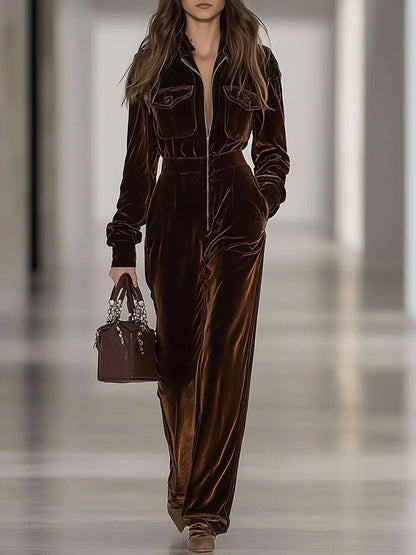 【Expédition en 24 heures】Combinaison Vintage en Velours Ample avec Poches Multiples et Fermeture Éclair - Manches Longues