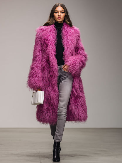 Veste Éco-Responsable en Fourrure Chaude avec Col Coloré Fruit du Dragon