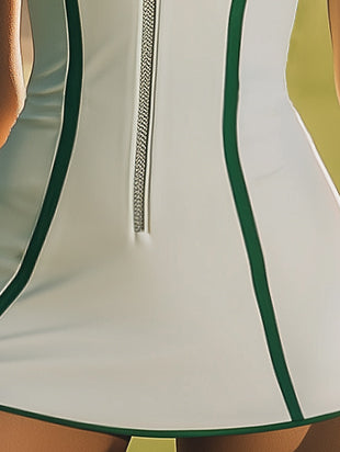 Robe Mini Sport Chic Sans Manches - Zippée en Blanc et Vert | Expédition en 24 Heures