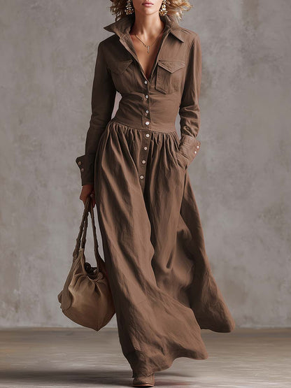 Robe Maxi Élégante en Coton et Lin Rouge - Style Coupe-Vent avec Détails Boutonnés