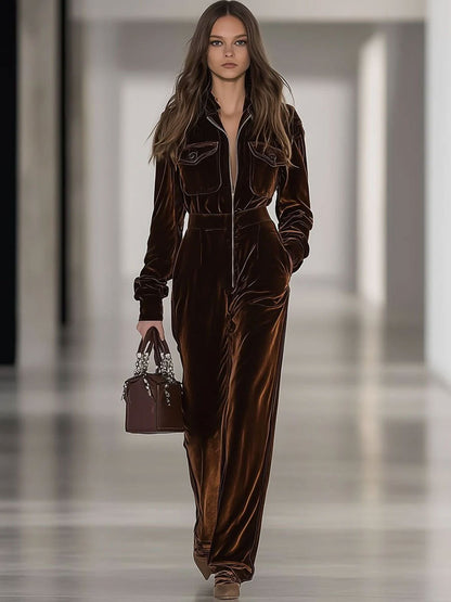 【Expédition en 24 heures】Combinaison Vintage en Velours Ample avec Poches Multiples et Fermeture Éclair - Manches Longues