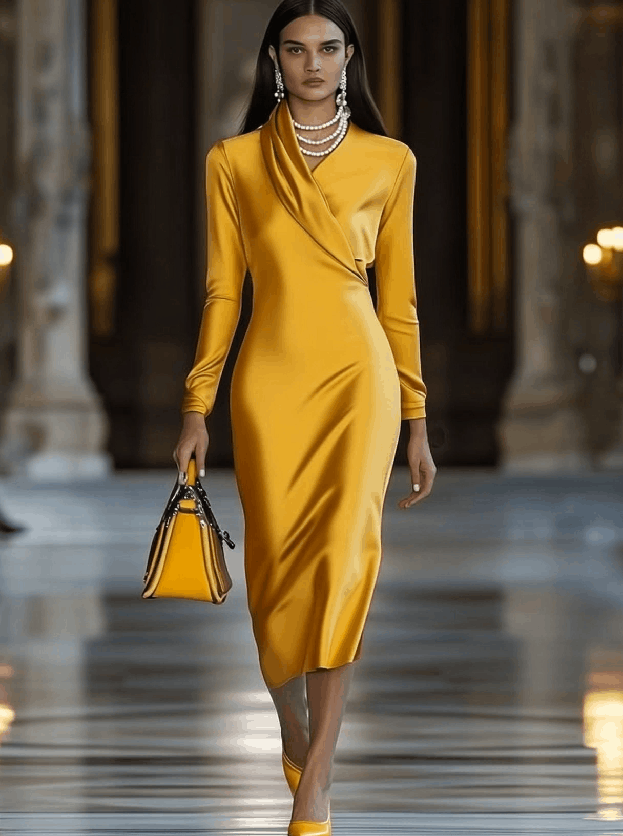 Robe Midi Longue en Satin Doré Vintage - Expédition Rapide en 24 Heures