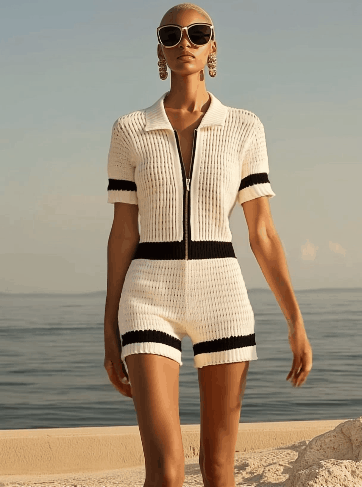 Combinaison Tricot à Manches Courtes avec Zip Avant - Élégante, Respirante et Prête à Expédier en 24h !