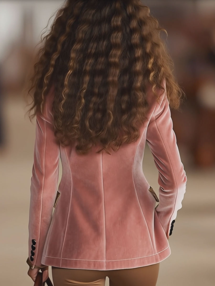 Veste en Velours Rose avec Broderie Élégante et Détails Imprimés Léopard