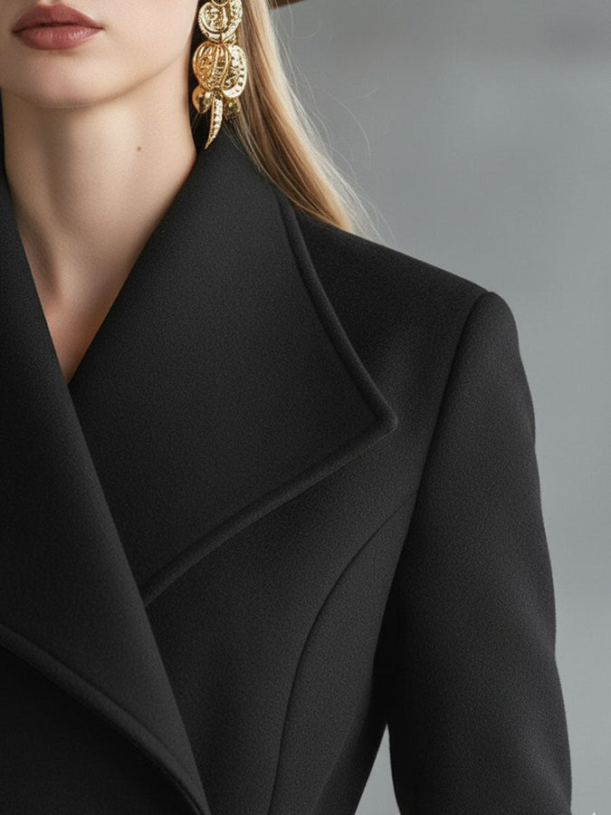 Chic Manteau Long en Laine avec Fermeture Éclair