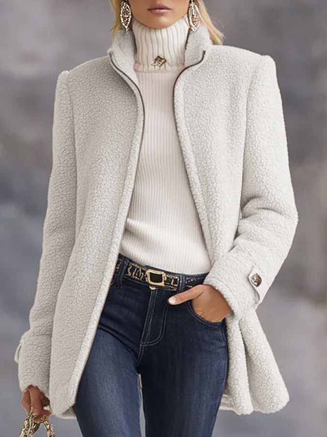 Veste Décontractée en Polaire Rose Vintage avec Zip