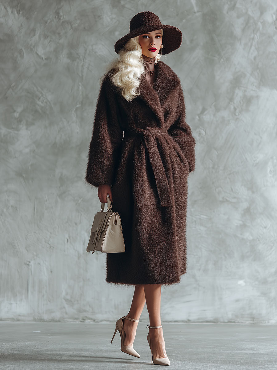 Chic Manteau en Fausse Fourrure Chocolat Brun