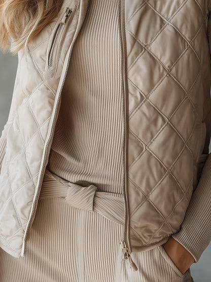 Chic et Décontracté : Gilet Matelassé Beige