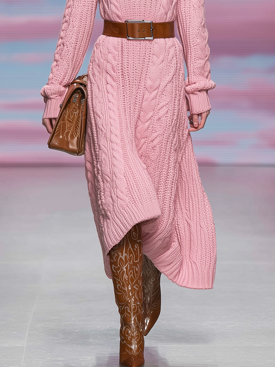 Pull Robe Chic à Col Montant et Manches Longues