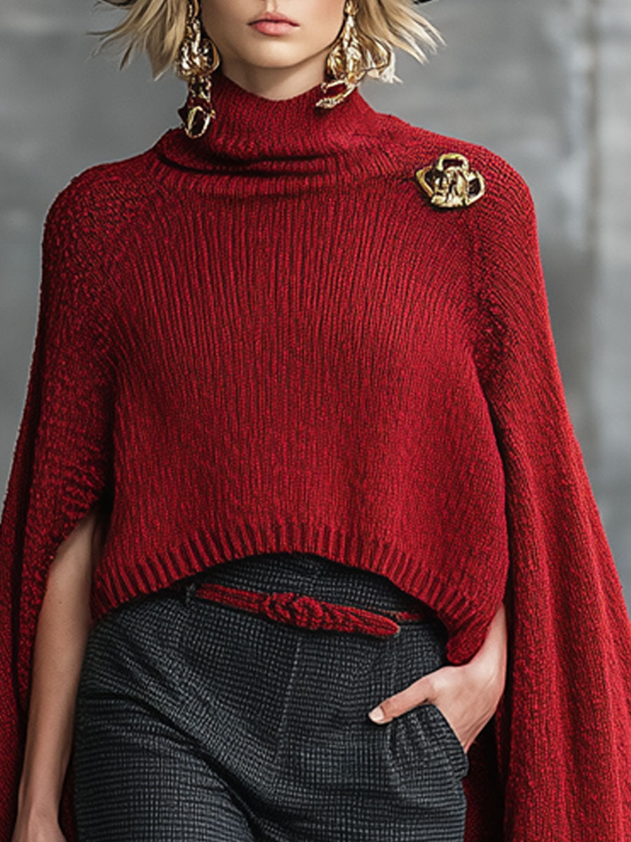 Pull Retro Rouge en Tricot avec Cape