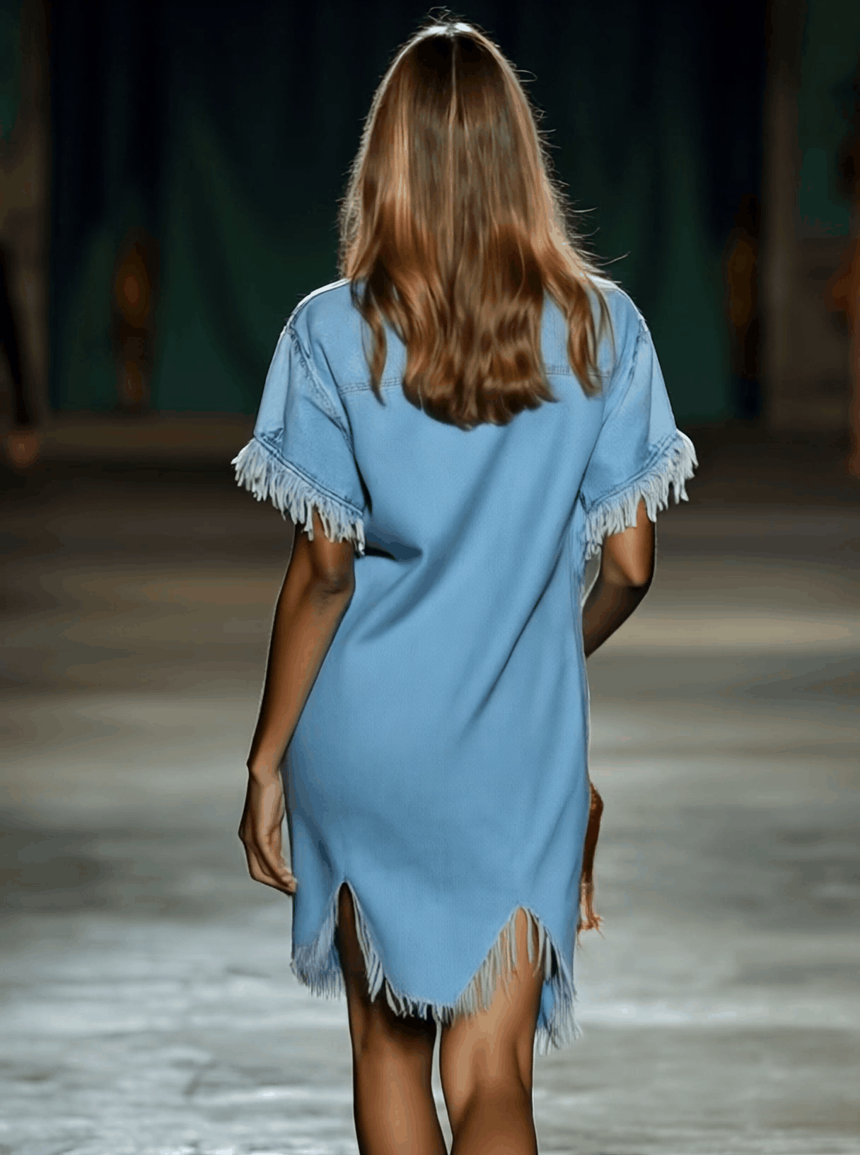 Chemise Décontractée en Denim Vintage à Manches Courtes - Robe Mini à Franges, Expédition 24h