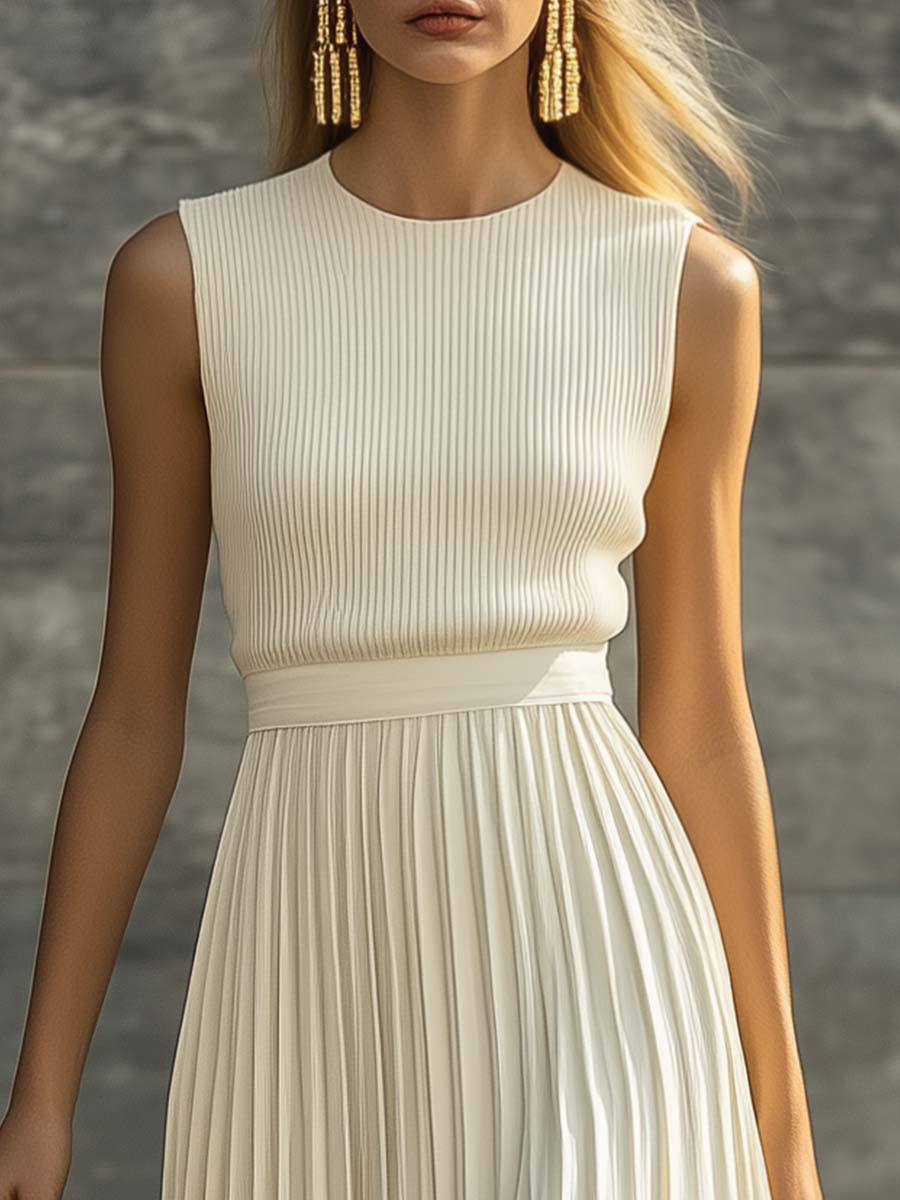 Robe Maxi Plissée en Chiffon Crème : Élégance Décontractée, Expédition Rapide sous 24h
