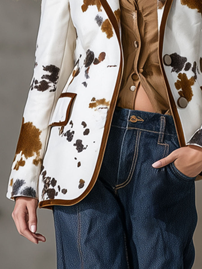 Blazer Velours Blanc au Style Western Rétro avec Détails Marron