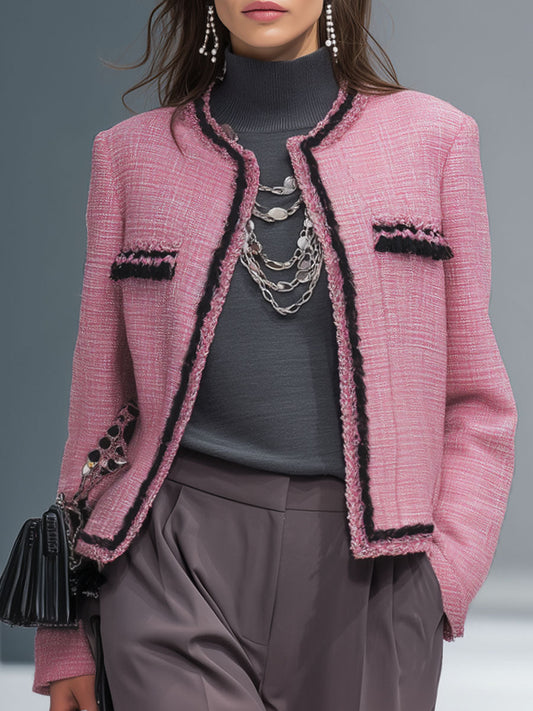 Veste Chic en Tissu Texturé avec Détails en Métal et Col Rond