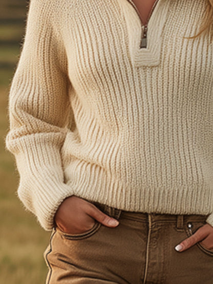 Vintage Crème Blanc Zip-Up Sweater