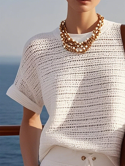 Ensemble de Shorts Blancs à Manches Courtes : Chic et Décontracté pour des Vacances Inoubliables - Expédition en 24 Heures !