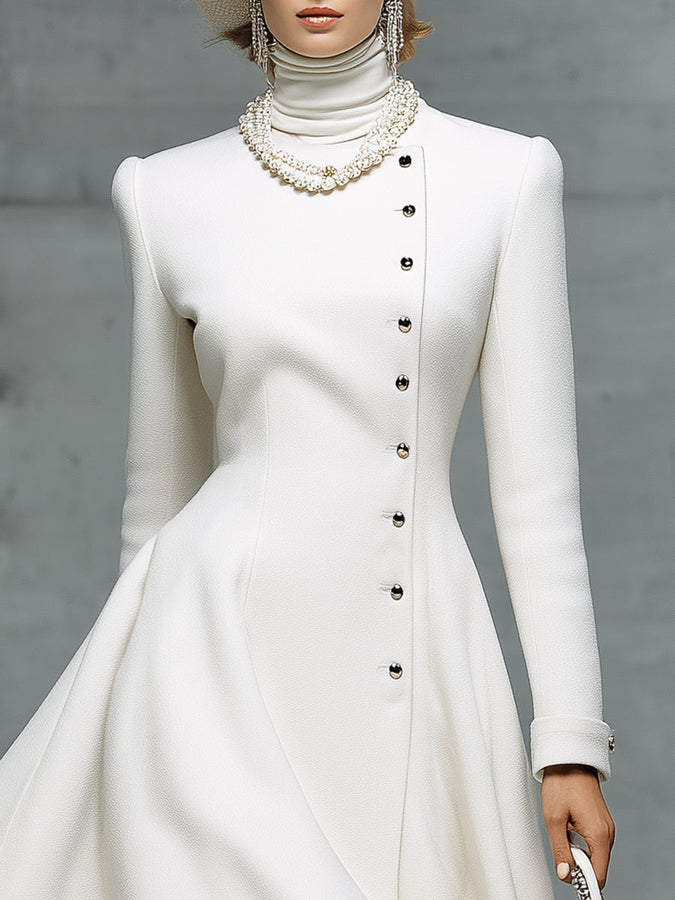 Élégant Manteau Long Blanc à Col Ronde : Un Indispensable Tendance