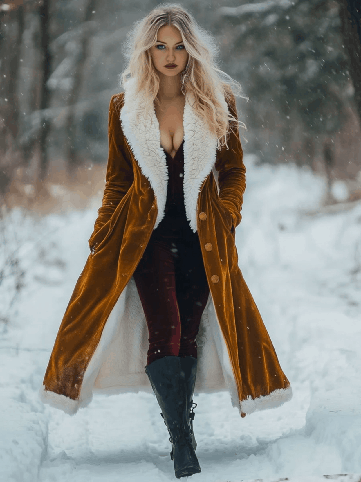 Long Vintage Velvet and Wool Coat with Pockets - Effortlessly Chic and Spacious