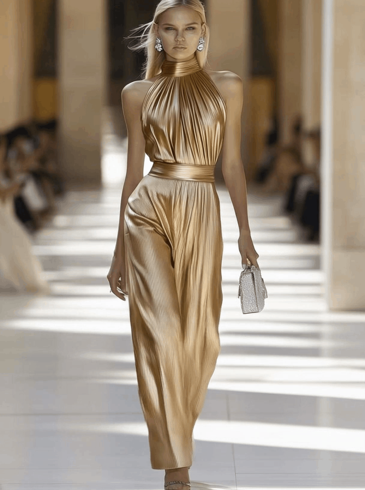 【Expédition en 24 heures】Combinaison sans manches chic avec col montant et élégants plis dorés