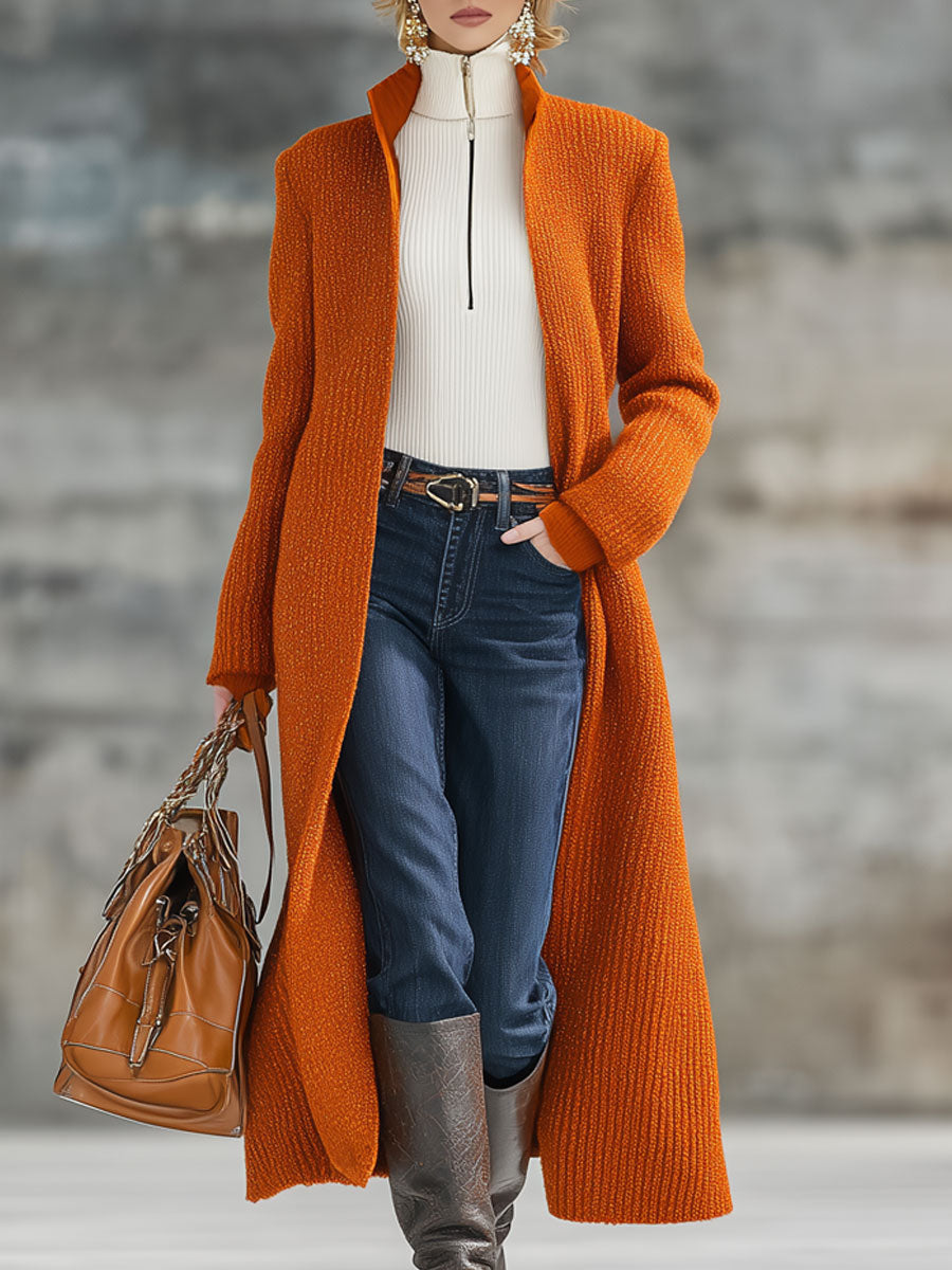 Cardigan Tricoté Orange Rétro : Élégance Décontractée