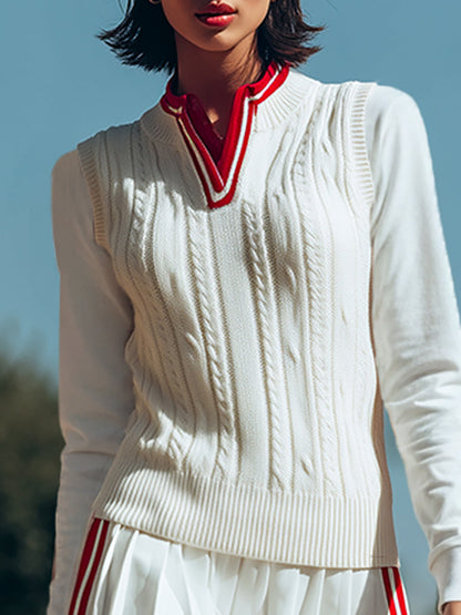 Pull Sans Manches à Col Montant - Style Sportif Rétro