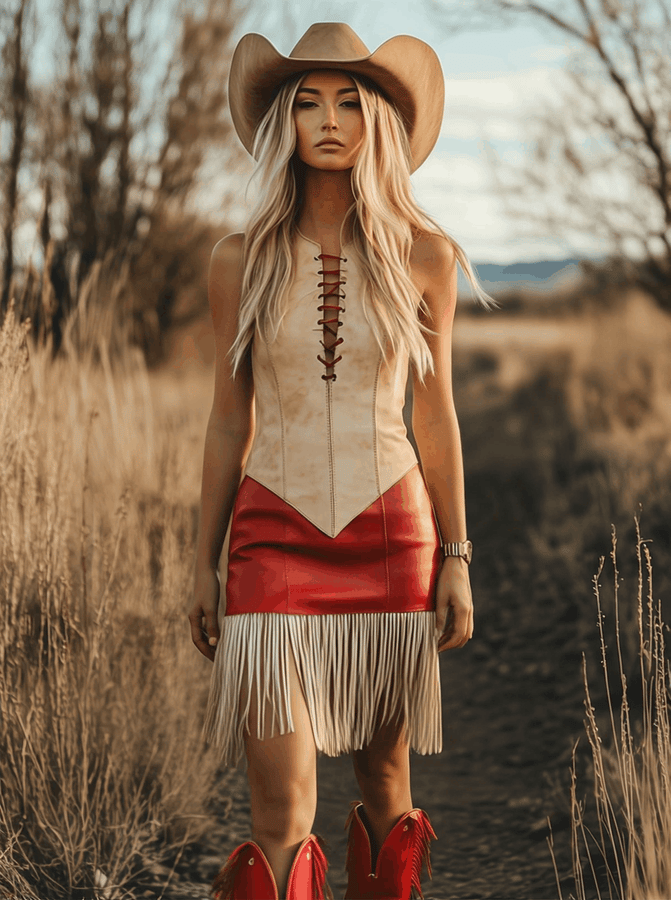 Expédition Rapide en 24h : Robe Mini Élégante Sans Manches au Style Rétro Western avec Franges Contrastées