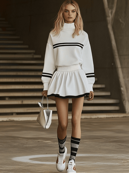 Robe Mini à Manches Longues en Sweat Rayé - Livraison Rapide en 24h!