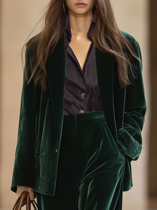 Veste Blazer Vintage en Velours Ample avec Poches - Expédition Rapide sous 24 Heures
