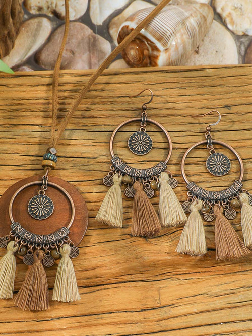 Collier et Boucles d'Oreilles Bohémiennes Vintage en Tresse Distress