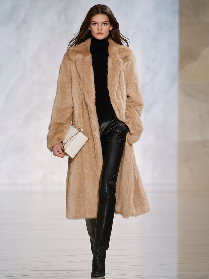 Chic Manteau Mi-Long en Fausse Fourrure Douillette avec Col Élégant