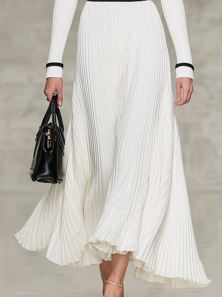 Robe Maxi Chic : Jupe Large Noire avec Détails Tricotés Blancs