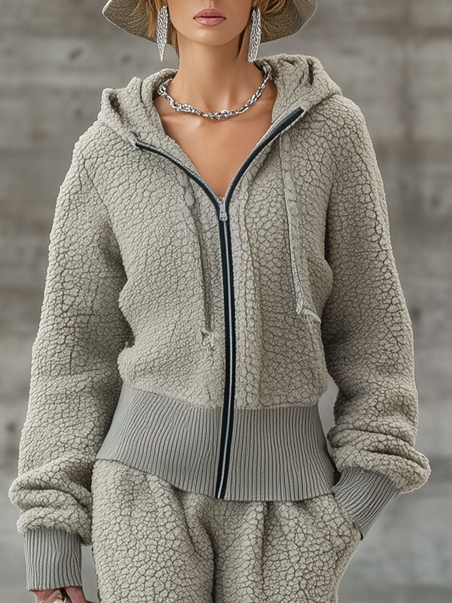 Ensemble Sportif Gris en Polaire à Demi-Zip : Confort et Style Décontracté