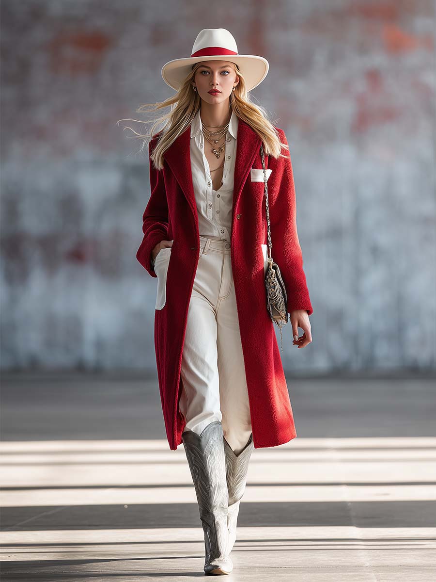 Chic Manteau Rouge en Polaire - Élégance Urbaine Mi-Longue