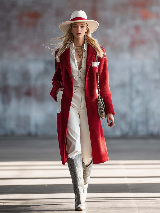 Chic Manteau Rouge en Polaire - Élégance Urbaine Mi-Longue