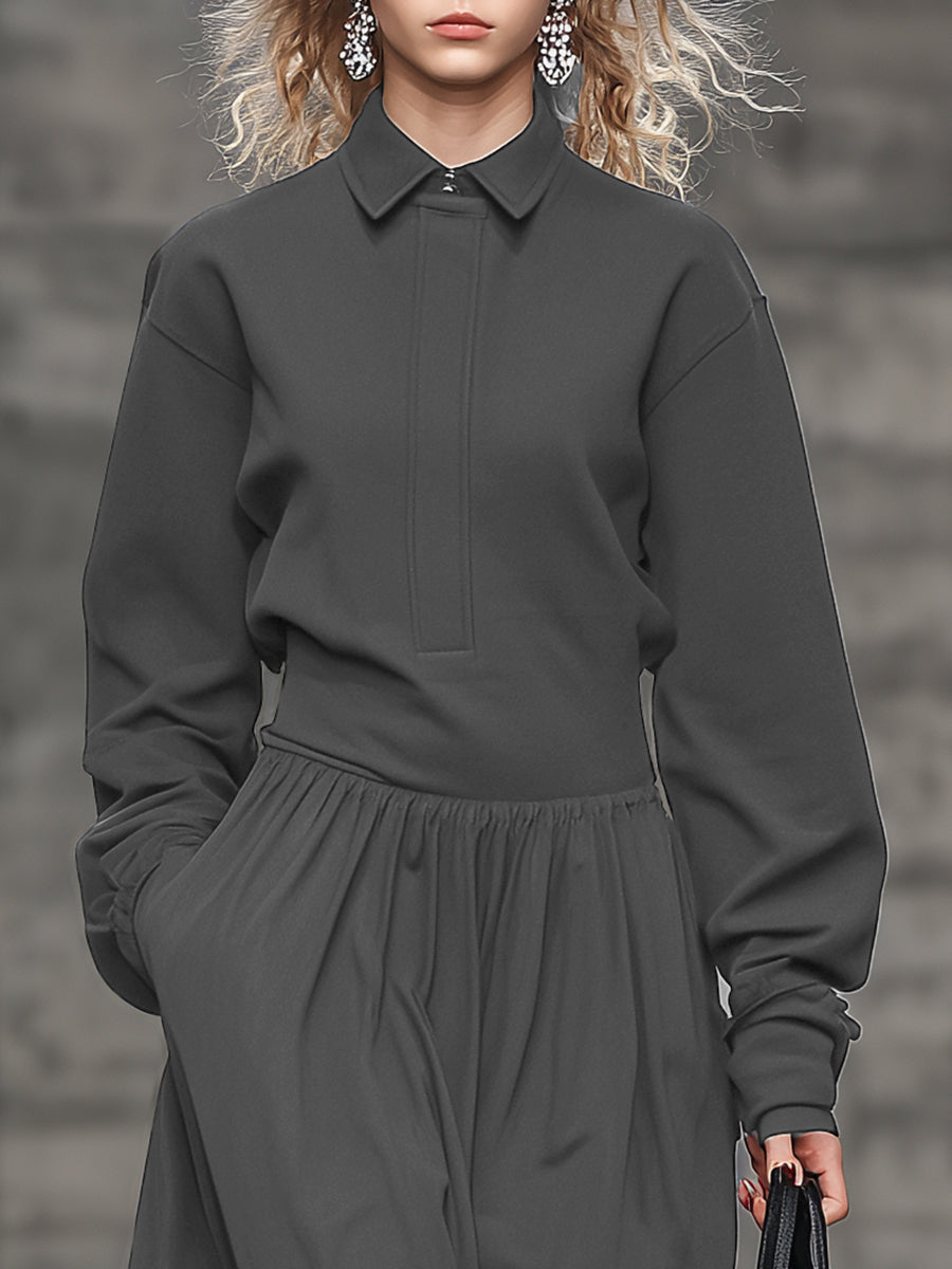 Robe Maxi Grise à Col Roulé - Élégance Sportive et Décontractée