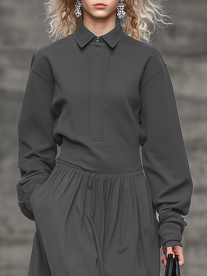 Robe Maxi Grise à Col Roulé et Volants - Élégance Sportive Décontractée