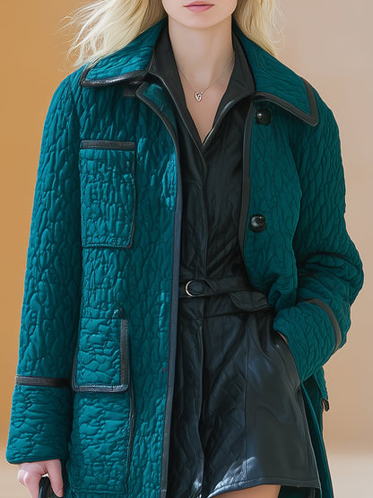 Veste Matelassée Verte Chic avec Détails Noirs