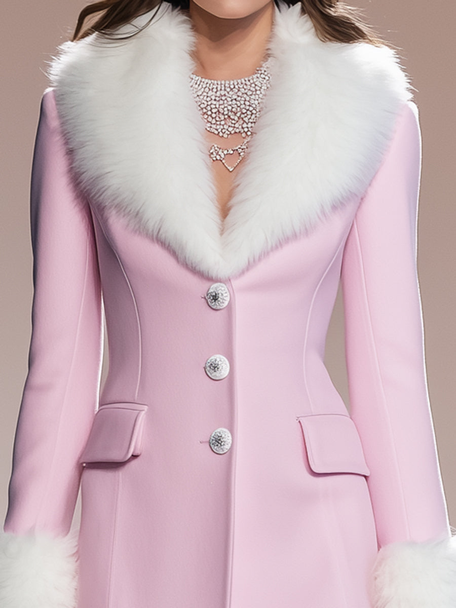 Veste en Fourrure Patchwork Rose Élegante avec Détails Boutonnés